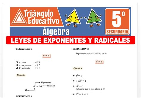 Leyes De Exponentes Y Radicales Para Quinto De Secundaria Fichas Gratis