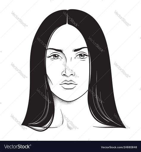 Beautiful Brunette Woman Portrait Line Art Vector Image