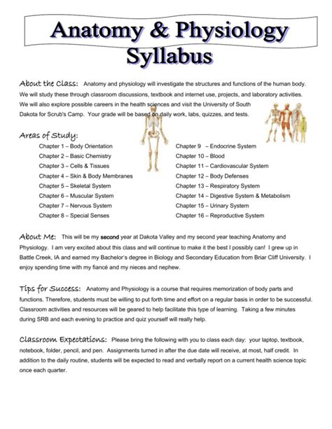Human Anatomy And Physiology Syllabus