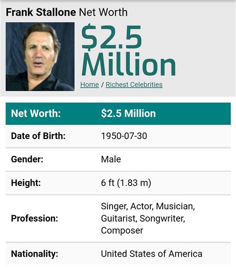 Frank Stallone Richest Celebrities Net Worth Guitarist Comparison