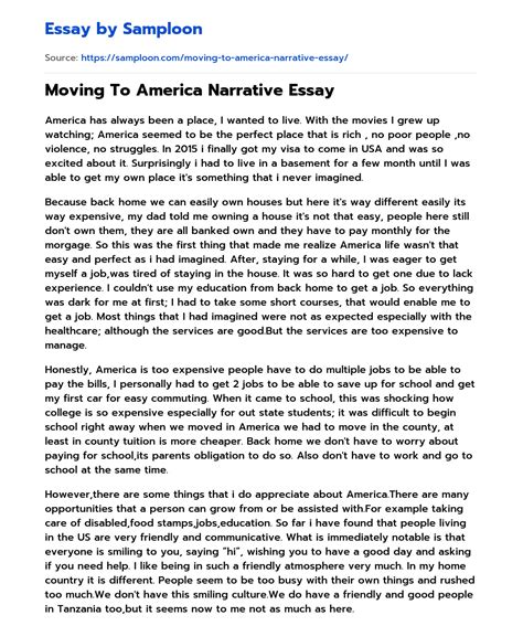 ≫ Moving To America Narrative Essay Free Essay Sample On