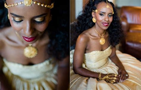 Two Pictures Of A Woman In White Dress And Gold Jewelry One Is Wearing