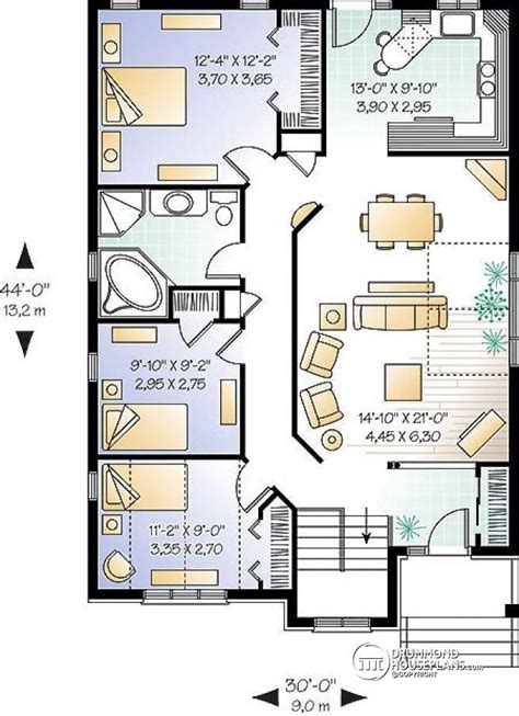 W Simple Bedroom Bungalow Home Plan With Open Floor Plan