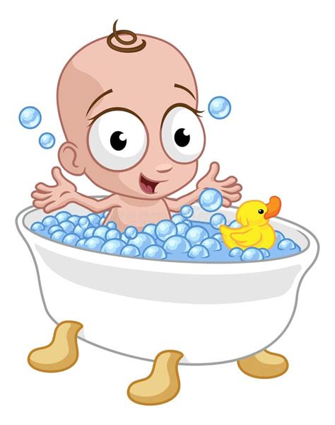 Cute Cartoon Baby In Bath Tub With Rubber Ducky Stock Vector