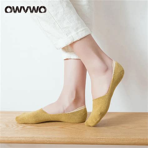 Owvwo 10 Pairslot Women Socks Non Slip Silicone Women Invisible Socks Cotton Shallow Mouth