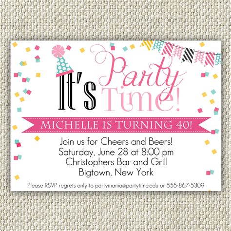 Party Time Birthday Invitation Pink By Twinkletoeprintables