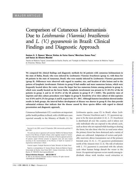 Pdf Comparison Of Cutaneous Leishmaniasis Due To Leishmania Viannia Braziliensis And L V