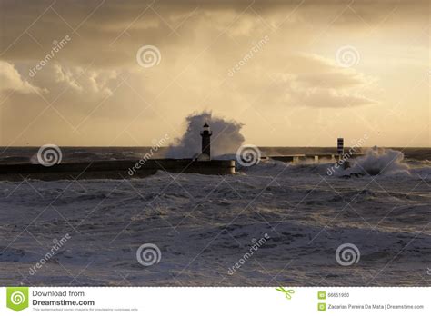 Stormy Sea Waves At Winter Sunset Stock Photo Image Of Cyclone Douro
