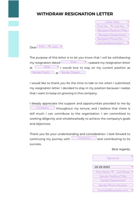 Withdraw Resignation Letter Sign Templates Jotform