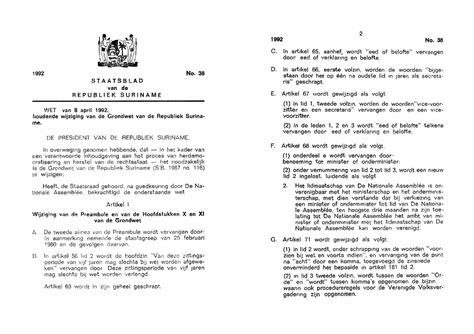 Wijziging Grondwet Suriname Sb 1992 No 38 Staatsrecht Studocu
