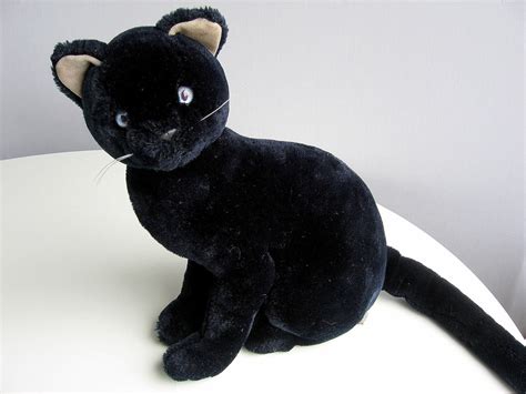 Vintage Black Cat Stuffed Animal Plush Toy With Bright Blue Etsy