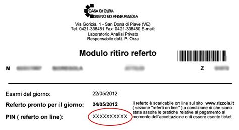 Seleziona la struttura in cui è stata eseguita la prestazione e poi inserisci le credenziali personali riportate nel foglio consegnato. Ritiro referti - Casa di cura Rizzola