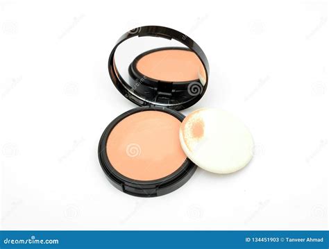 Face Compact Makeup Powder With Mirror On White Background Stock Image