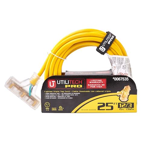 Utilitech 25 Ft 123 Prong Outdoor Sjtw Heavy Duty Lighted Extension