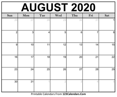 August 2020 Calendar Template Calendar Design