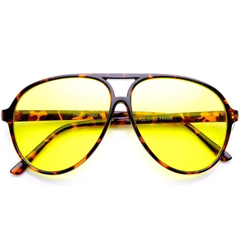 Retro 1980s Fashion Plastic Aviator Blue Blocking Lens Sunglasses 8453 Tortoise Yellow