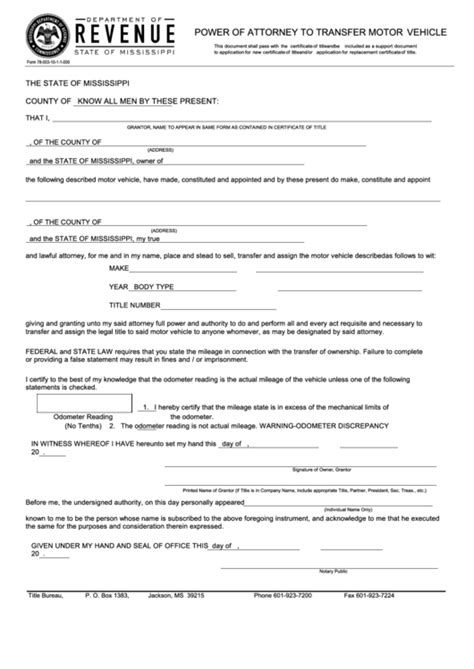 Fillable Power Of Attorney To Transfer Motor Vehicle Printable Pdf Download