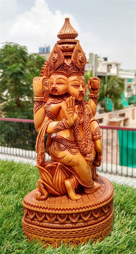 Lord Brahma Statue Of Wooden Hand Carved Handmade Home Etsy