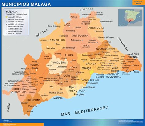 Municipalities Malaga Map From Spain Wall Maps