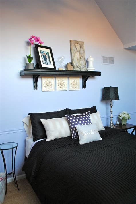 Putting your bed in the center will give your small bedroom layout symmetry so you can make the if you need even more room, you can remove both bedside tables and use an overhead shelf for a decorative mirror above the chest of drawers gives the feel of a vanity and opens up the room without. shelf above bed | Bedroom Inspiration | Pinterest