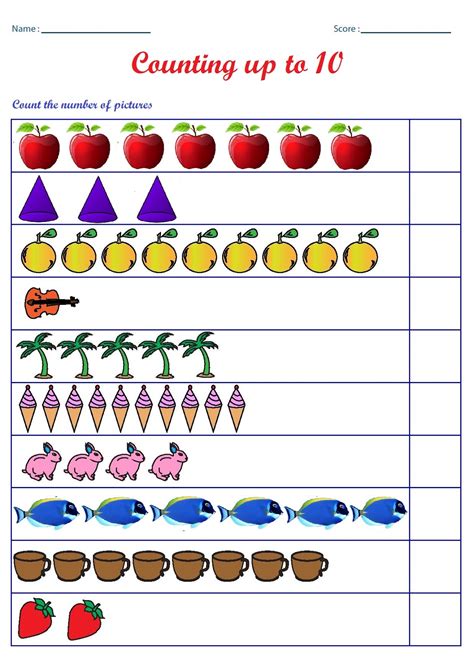 Counting Objects 1 To 10 Worksheet