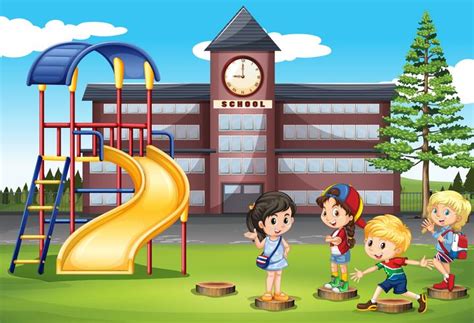 Children Playing At School Playground 365638 Vector Art At Vecteezy