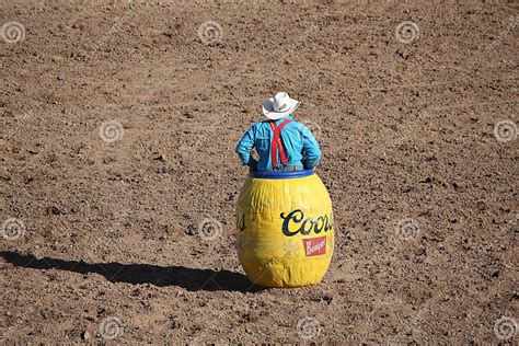 Rodeo Clown In A Barrel Watching Bull Editorial Photo Image Of Makeup