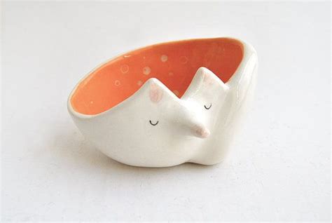 Ceramic Fox Bowl With Orange Engobe And Sgraffito Of Polka Dots Inside
