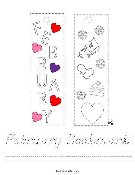 February Bookmark Worksheet Dnealian Twisty Noodle