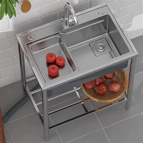 Free Standing Stainless Steel Utility Sink Commercial Restaurant Kitchen Sink Single Bowl Prep