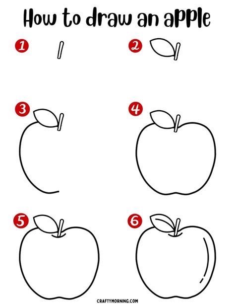 Easy Apple Drawing Step By Step Printable Crafty Morning