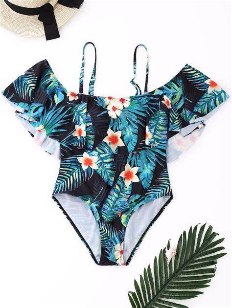 2018 Off The Shoulder Printed Swimwear Women One Piece Swimsuits Female
