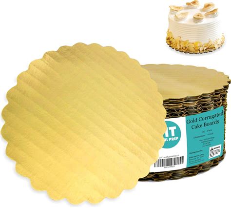 20 Pack 6” Gold Corrugated Cake Board Laminated Circle Scalloped