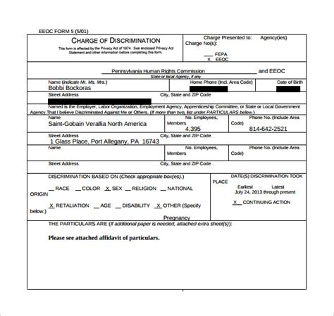 Sample Eeoc Complaint Forms To Download Sample Templates