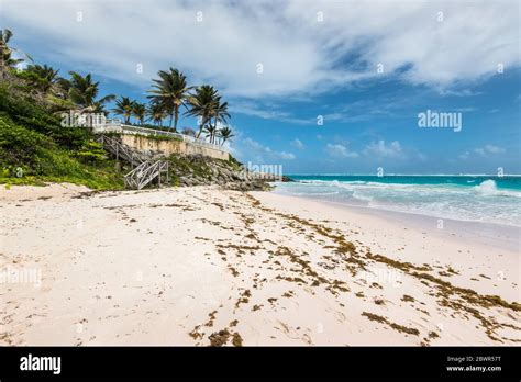 Tropical Crane Beach In Barbados Island In Cloudy Weather West Indies