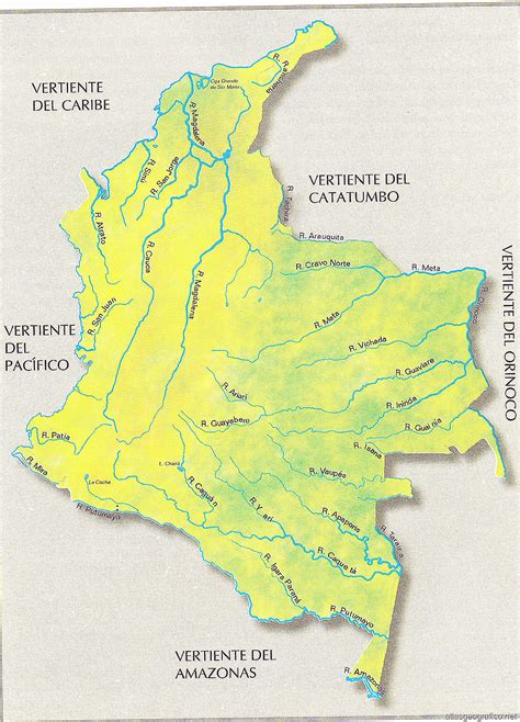 Mapa Hidrografico De Colombia Con Sus Rios Atlas Geografico