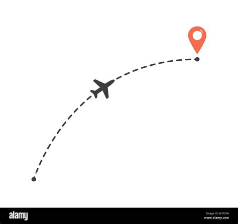 Aircraft Flight A Curved Path To Location Mark Plane Route Line