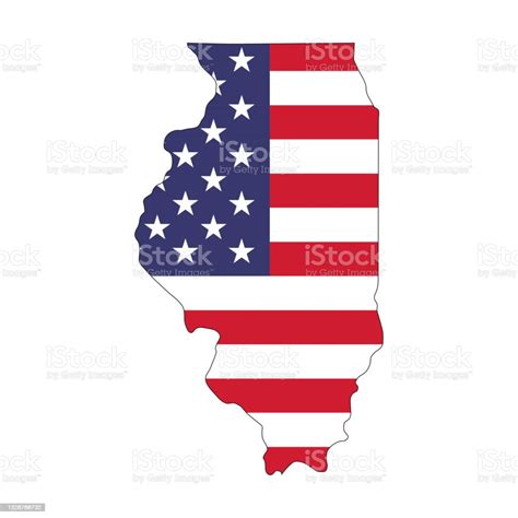 Mappa Dello Stato Dellillinois Con Bandiera Nazionale Americana Su