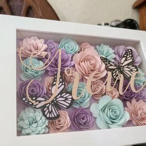 Pink and Gray Floral Butterfly Shadow Box With Name Nursery - Etsy