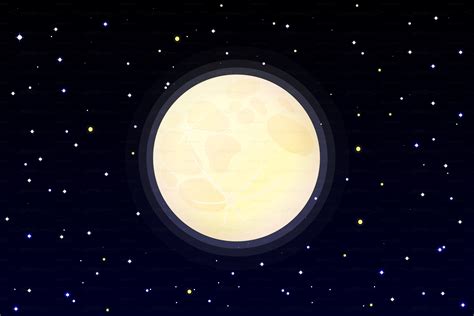 Vector Full Moon On Starry Sky Starry Sky Sky Digital Moon Cartoon