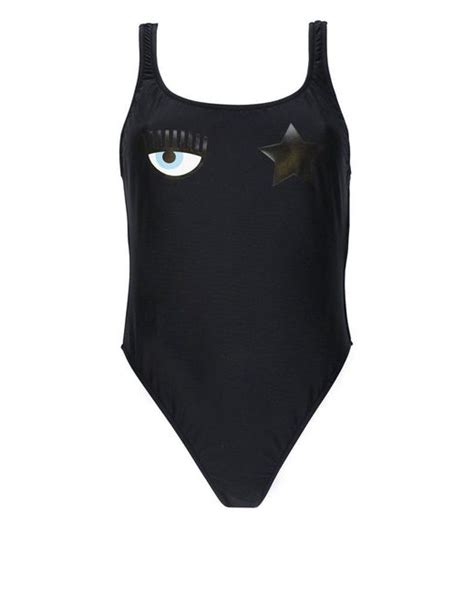 Chiara Ferragni Synthetic Logo Printed One Piece Swimsuit In Black Lyst