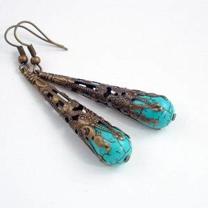 Turquoise Howlite Drop Earrings Wrapped In Bronze Etsy