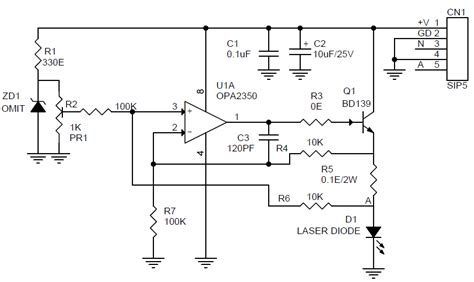 Constant Current Laser Diode Driver Circuit Using Opa2350 Opamp