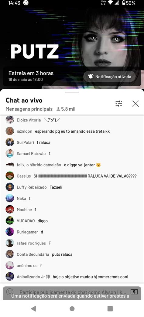 Putz Estreia Em Horas De Maio S Chat Ao Vivo Mensagens Principais