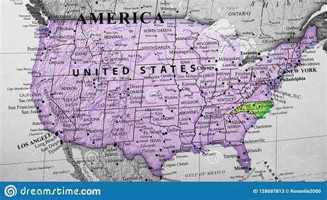 Map Of United States Of America Highlighting North Carolina State Stock