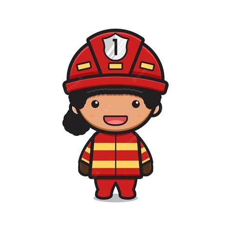 Premium Vector Cute Girl Firefighter Cartoon Icon Vector Illustration
