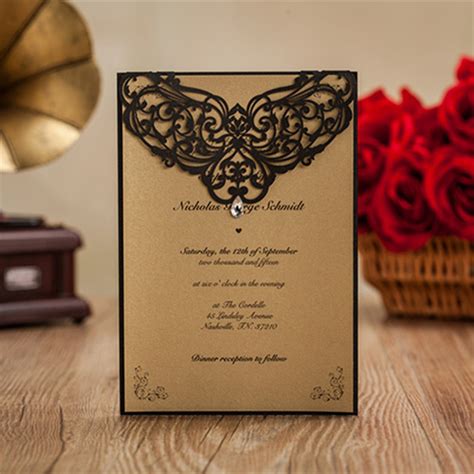 Wedding Decoration With Gemstone Invitation Card With Laser Cut Cover