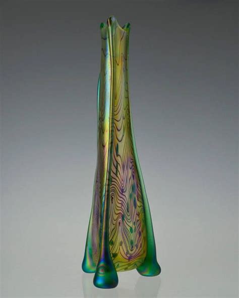 Hand Blown Iridescent Glass Vase Bohemian Glass Vases Art Nouveau Glass Loetz Style Vase
