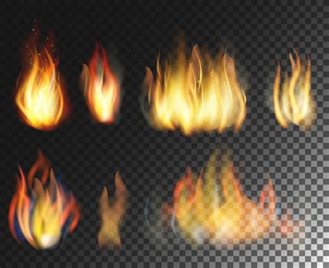 Realistic Fire Flames Set Vector On Transparent Background Vector