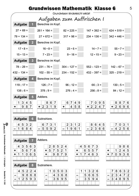 Die arbeitsblätter zu diesem thema mit je 17 aufgaben in zwei varianten zum kostenlosen download. Grundwissen Mathematik / Klasse 6, PDF, ab 11 J., 104 S ...